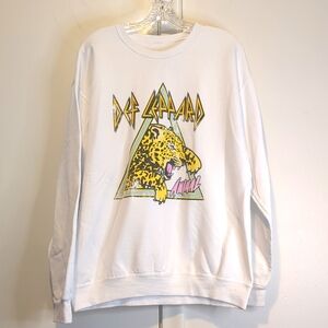 DEF LEPPARD White Crew neck Sweatshirt Sz M/L Goodie Two Sleeves